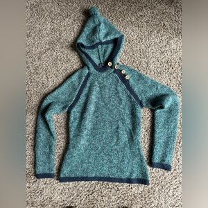 Women's Teal Hooded Sweater with Button Detail